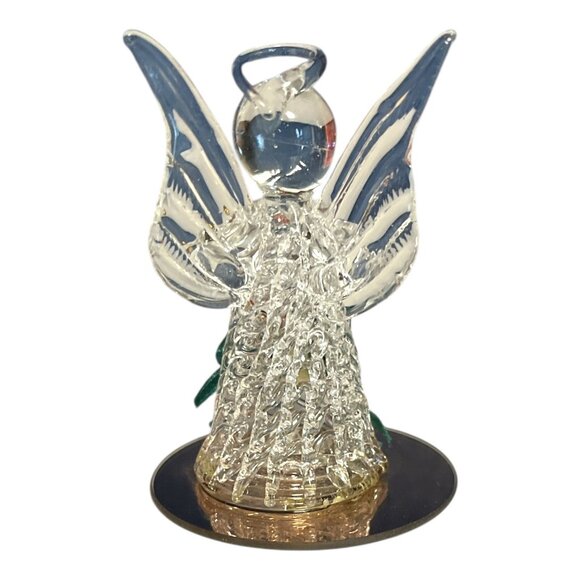 Spun Glass Angel Figurine with Red Rose – Mirrored Base – Made in China – Holida - Picture 2 of 3